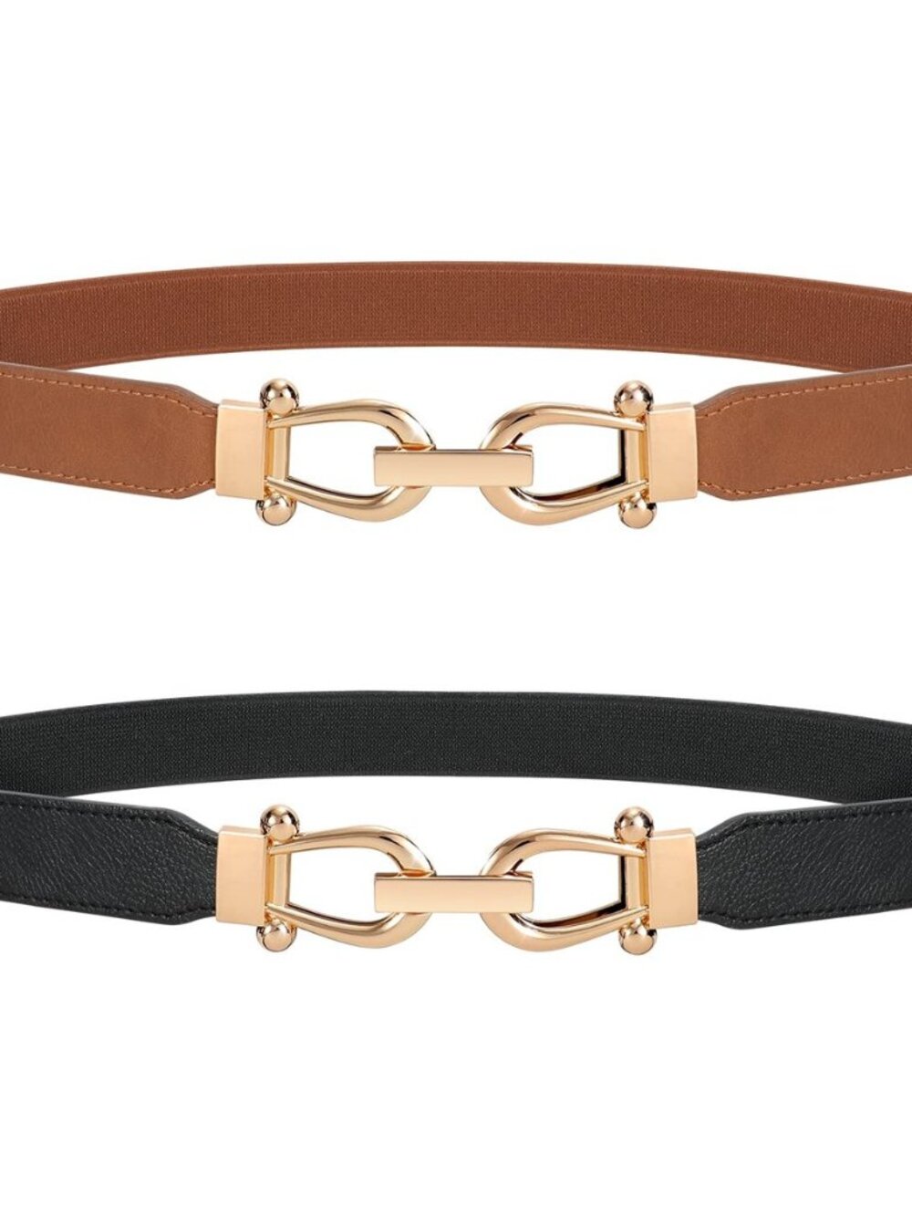 Women Stretchy Waist Belt Retro Elastic Skinny Belt for Ladies with Gold Buckle
